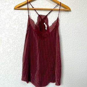 Love Stitch Blouse Tank Top Lace Striped Strappy Red and White size Large